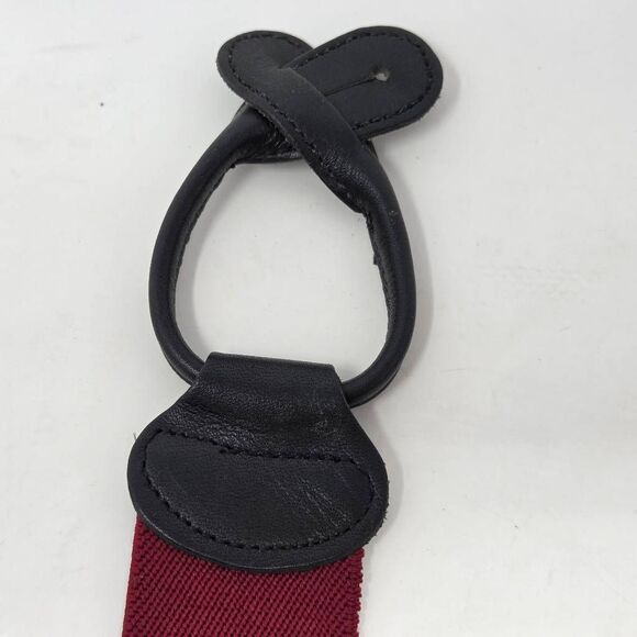 VINTAGE BLACK LEATHER BRASS MAROON MARBLED SILK ADJUSTABLE SUSPENDERS BRACES - Picture 4 of 4